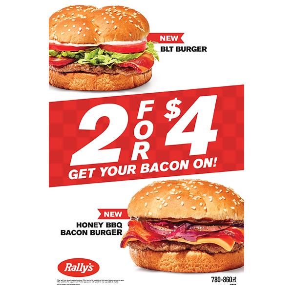 Rally's Window Cling 2for4 Bacon